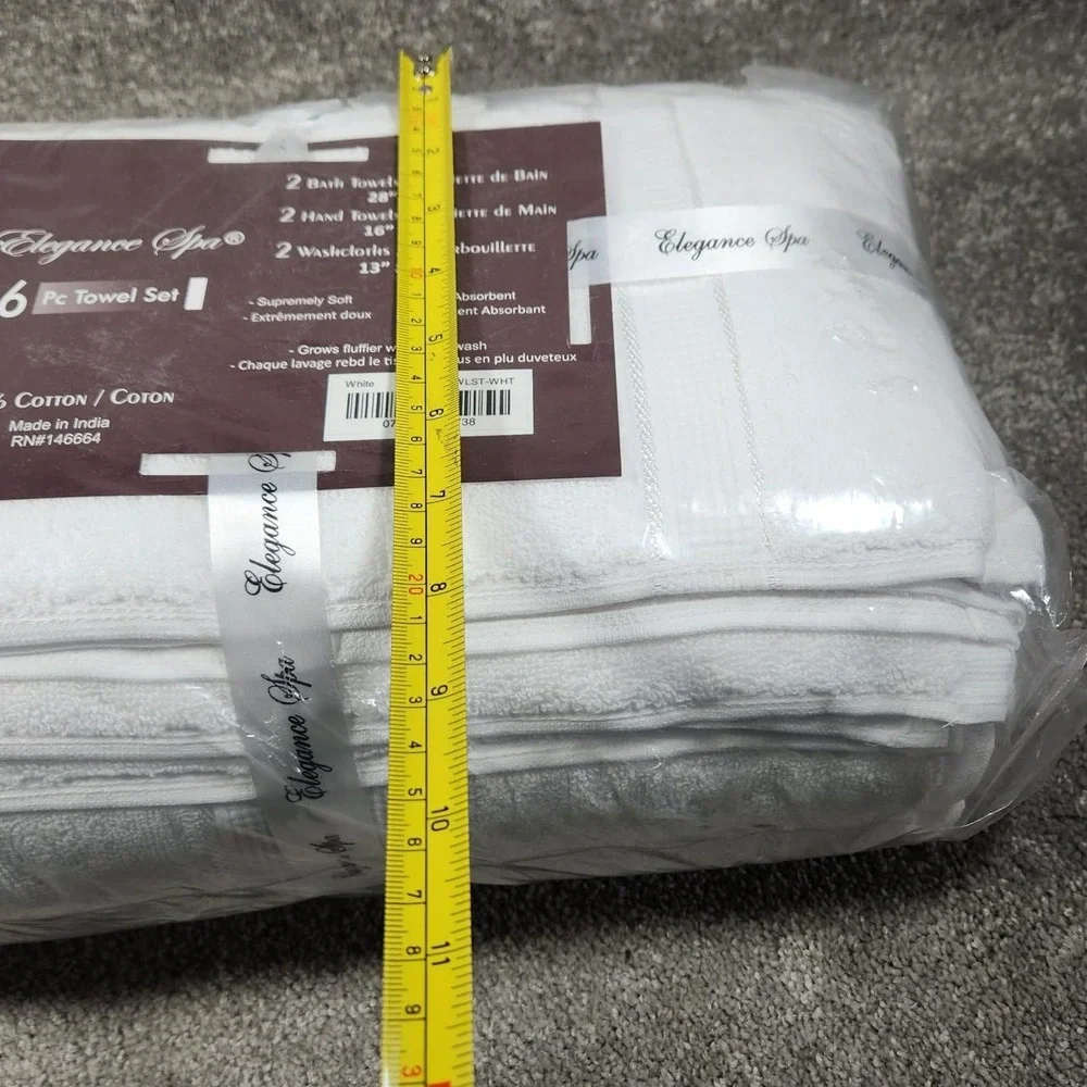 Elegance Spa 6 Pc Towel Set White 100% Cotton Soft Absorbent Bathroom